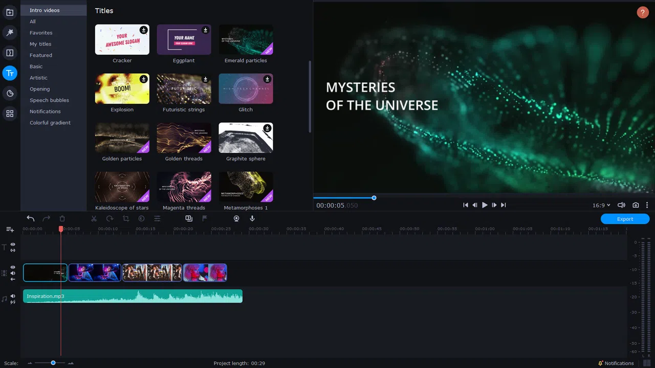 Movavi Video Editor 2023 - Universe of Particles Intro Pack Screenshot 2