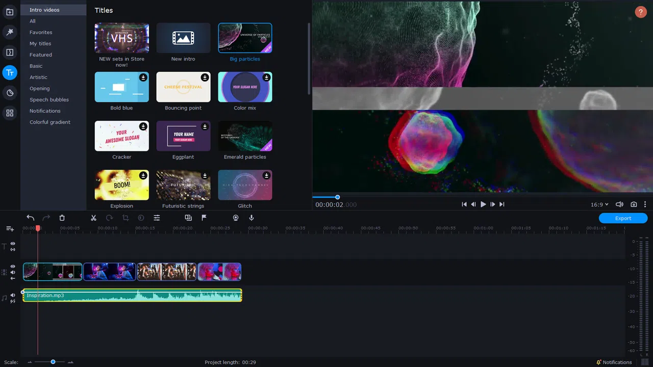 Movavi Video Editor 2023 - Universe of Particles Intro Pack Screenshot 1