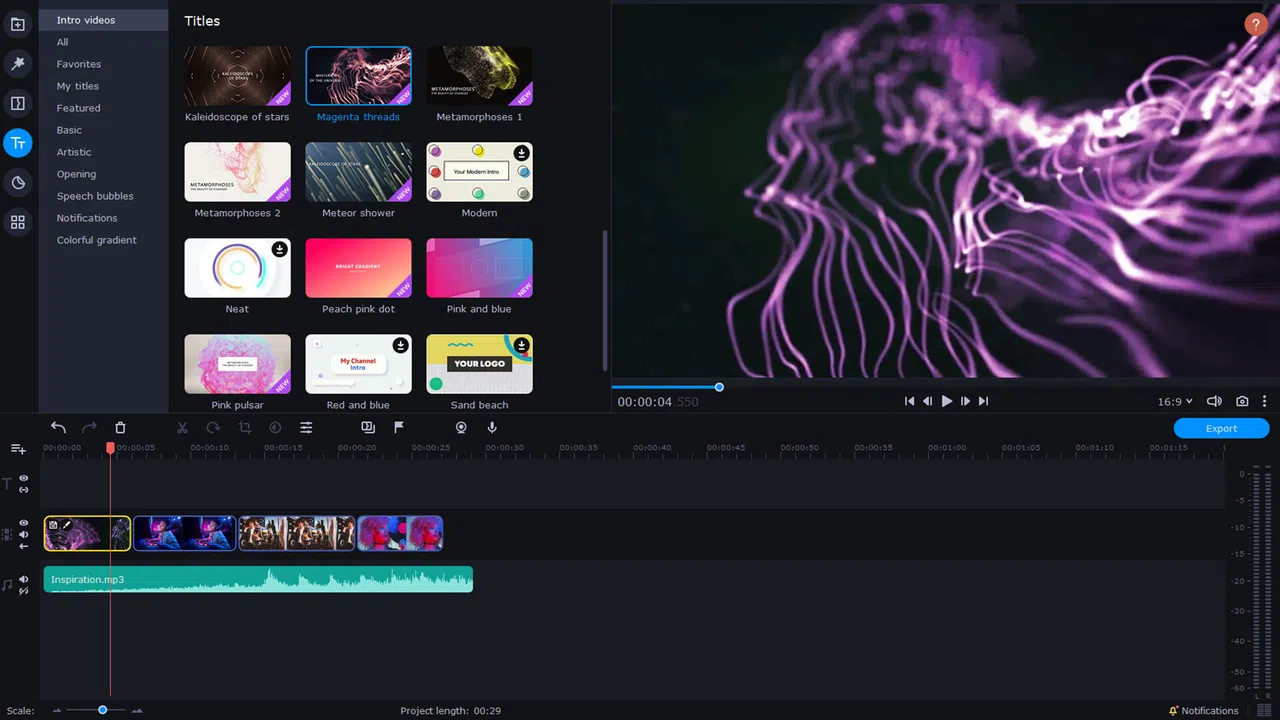 Movavi Video Editor 2023 - Universe of Particles Intro Pack Screenshot 0