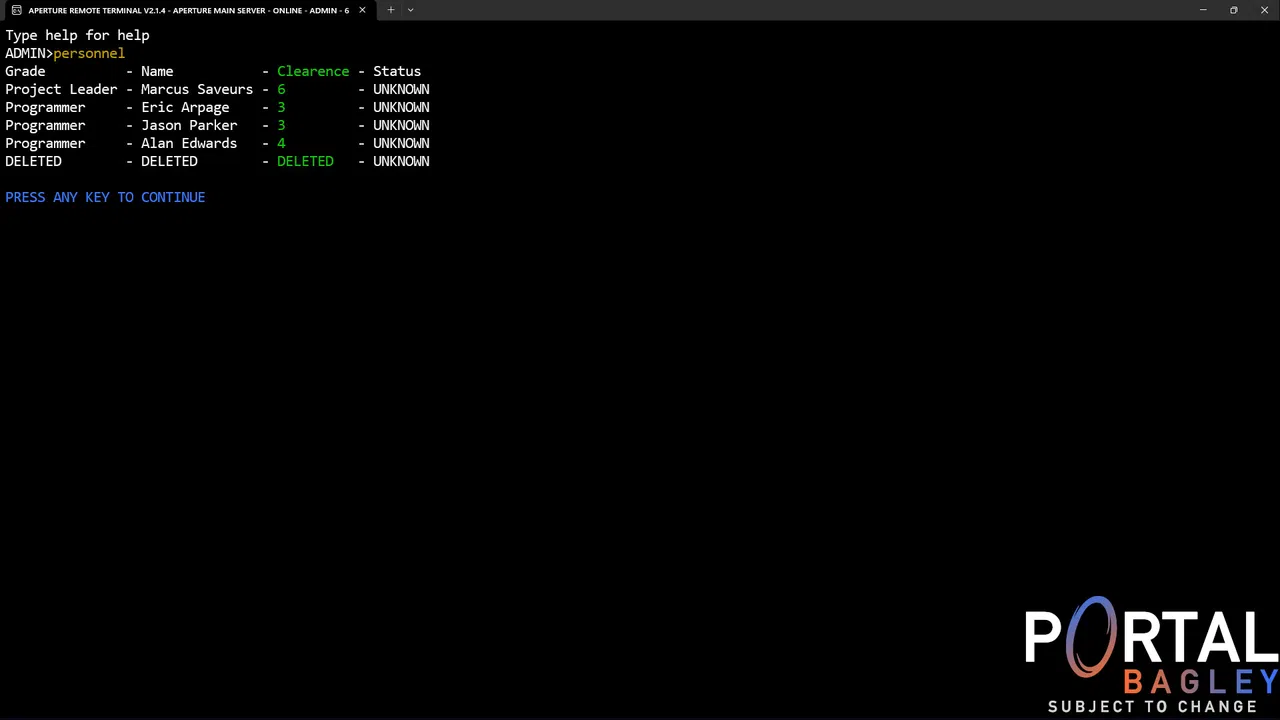 Portal BAGLEY - Aperture Remote Terminal Screenshot 3
