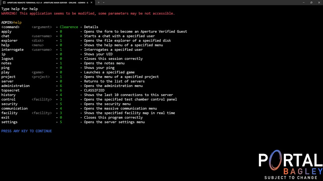 Portal BAGLEY - Aperture Remote Terminal Screenshot 1