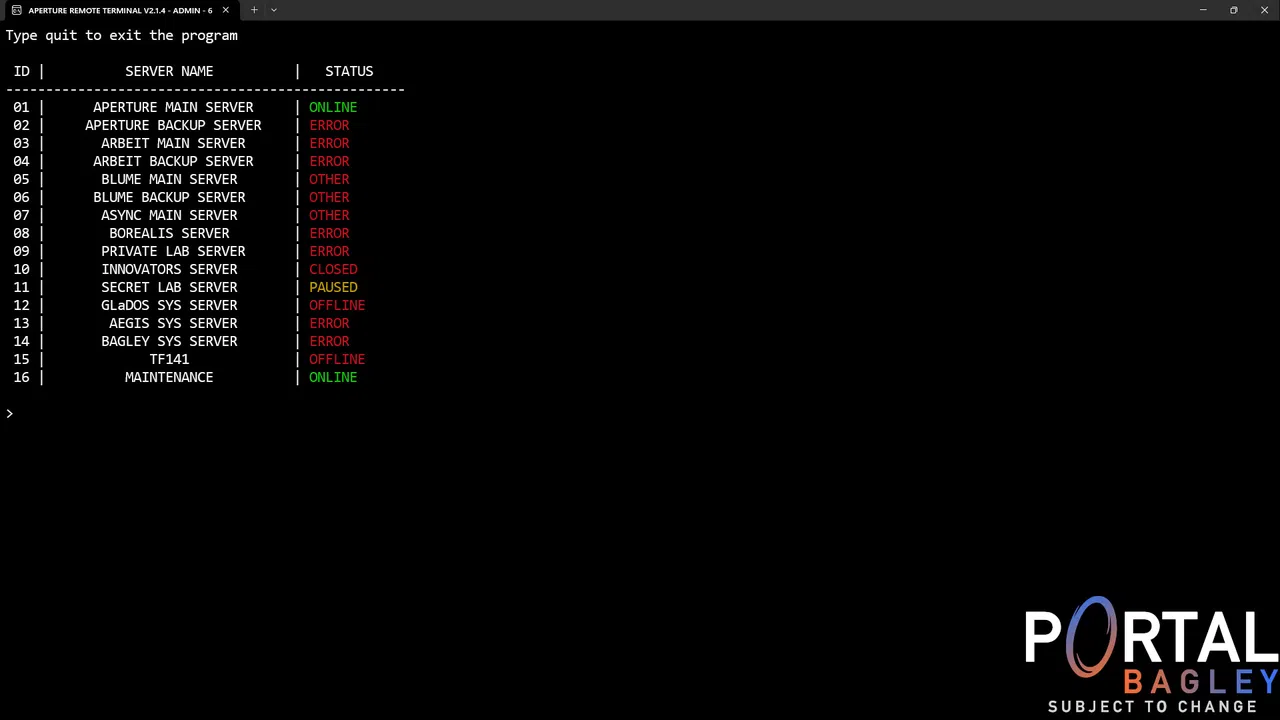 Portal BAGLEY - Aperture Remote Terminal Screenshot 0