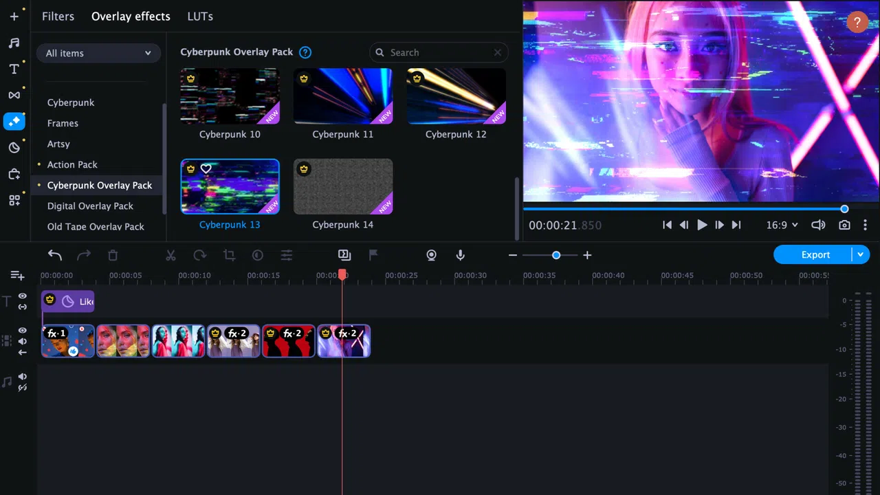Movavi Video Editor 2025 - Cyberpunk Overlay Pack Screenshot 1