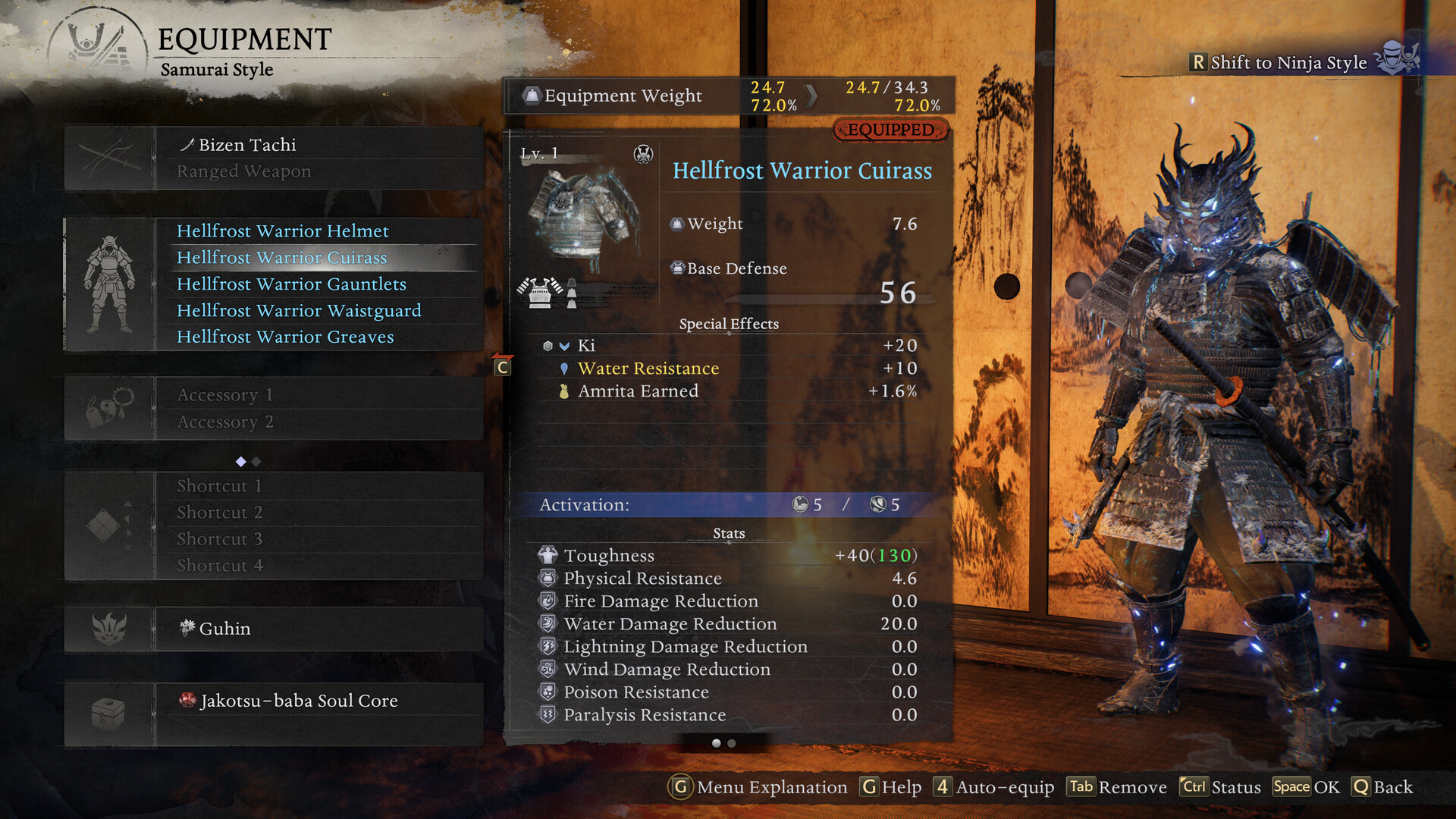Nioh 3 - Hellfrost Equipment Set (Hellfrost Warrior Armor set + Hellfrost Ninja Attire set) Screenshot 0