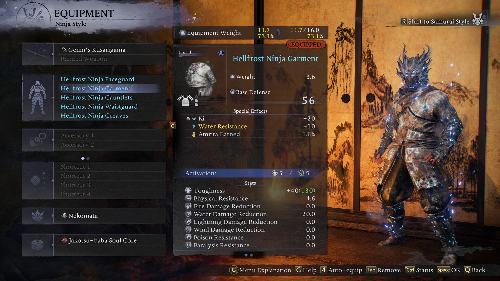 Nioh 3 - Hellfrost Equipment Set (Hellfrost Warrior Armor set + Hellfrost Ninja Attire set) Screenshot 1
