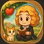Newton and Cat in Apple Orchard icon