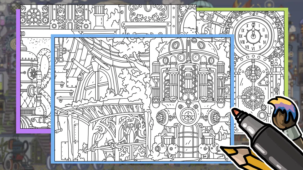 FIND KITTENS 3: Steampunk - Coloring Book Screenshot 1