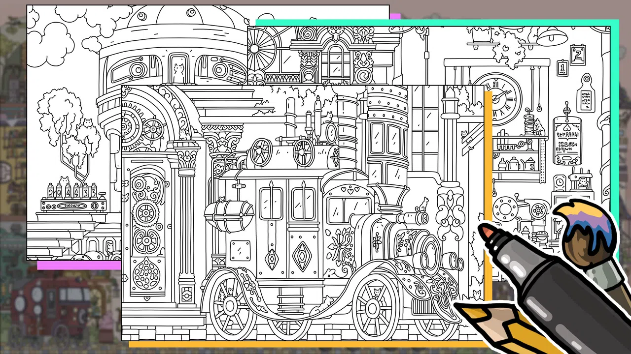 FIND KITTENS 3: Steampunk - Coloring Book Screenshot 0