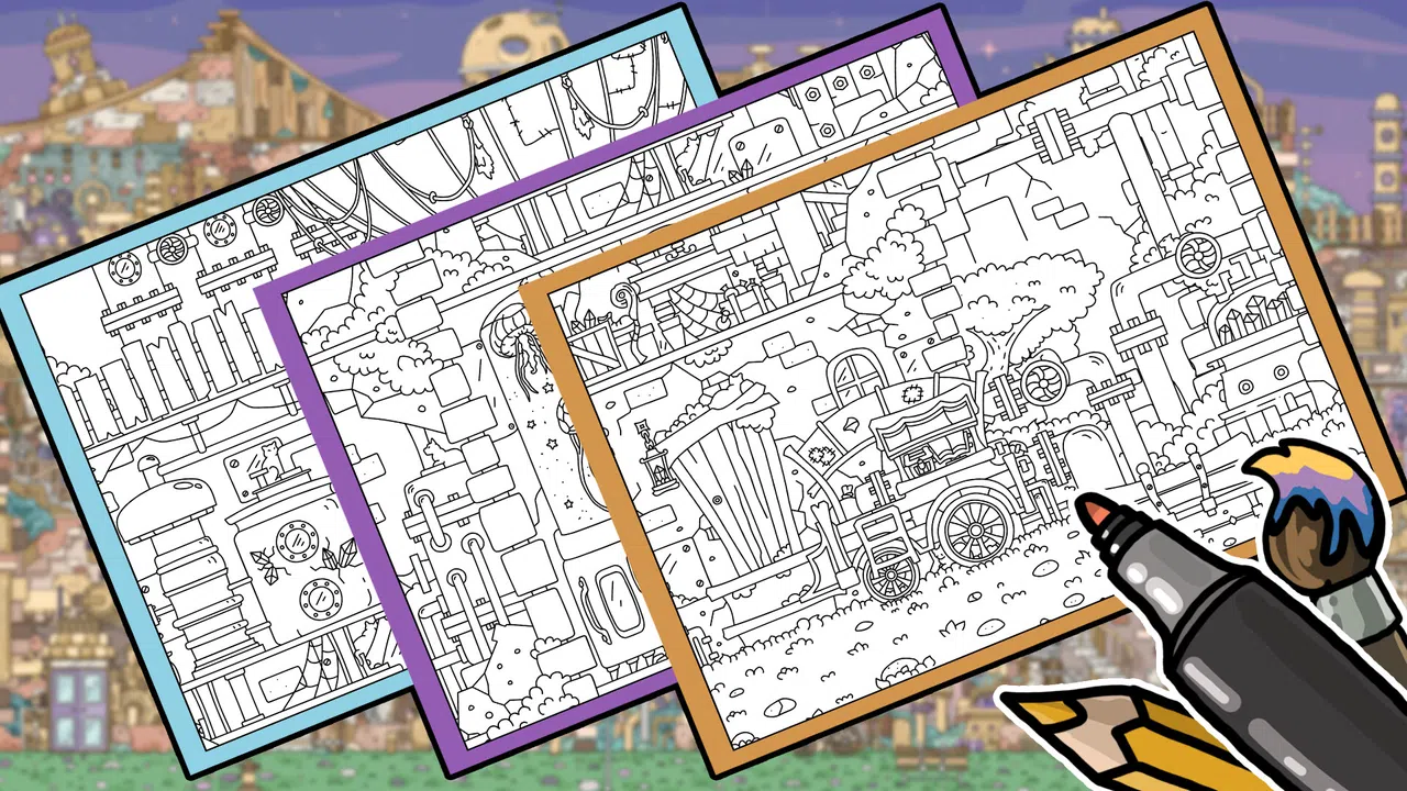 FIND KITTENS 4: Aetherpunk - Coloring Book Screenshot 2