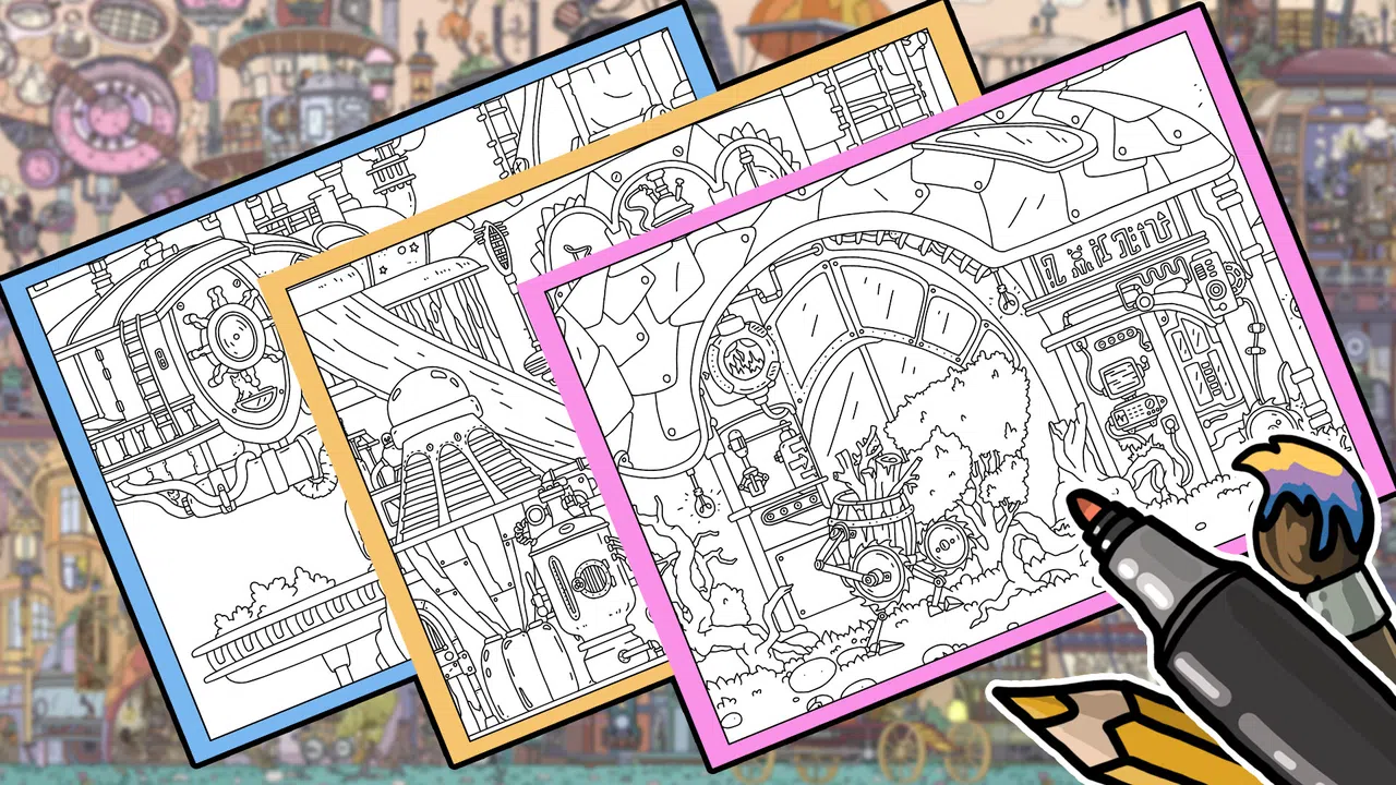 FIND KITTENS 4: Aetherpunk - Coloring Book Screenshot 0