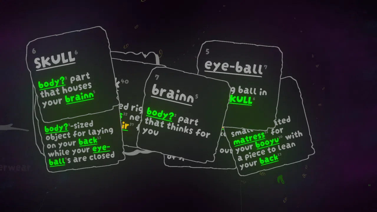 nick¹s recursive videogame⁴ about deciphering word¹⁶ puzzle⁷⁹s to discover your identity²⁵ and redefine the universe³¹⁸! Screenshot 0