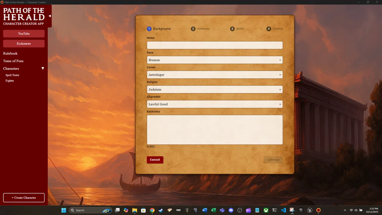 Path of the Herald: Character Creator Screenshot 1