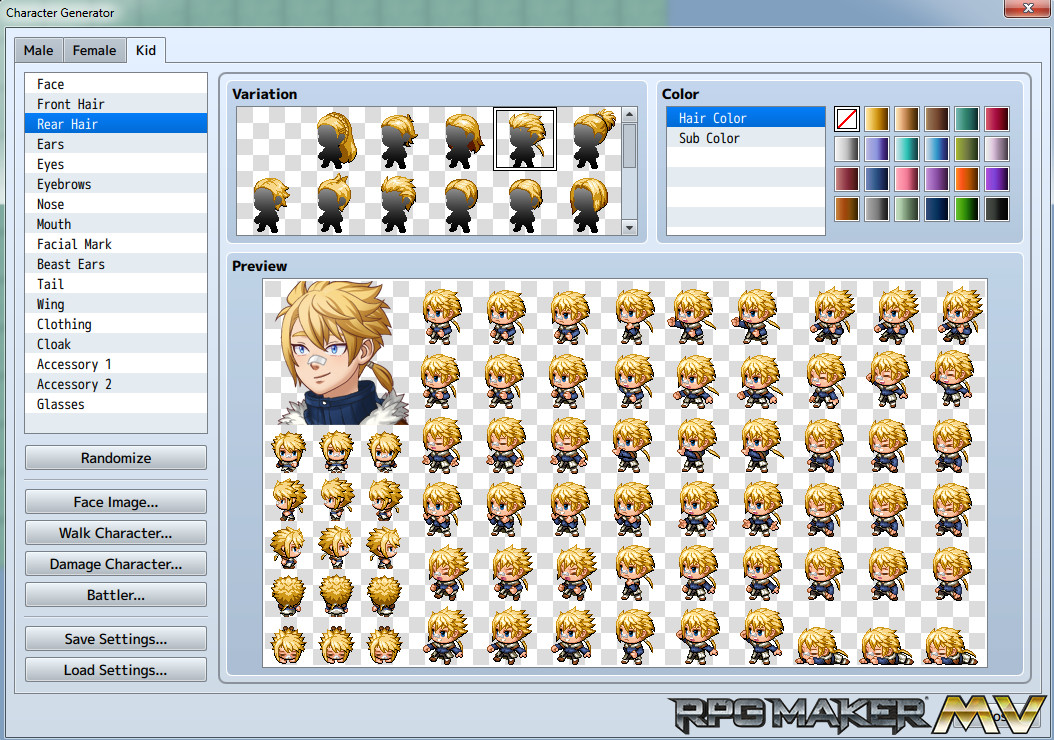 RPG Maker MV - Add-on Vol.4: Kid Generator Parts Screenshot 1