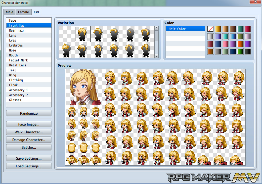 RPG Maker MV - Add-on Vol.4: Kid Generator Parts Screenshot 0