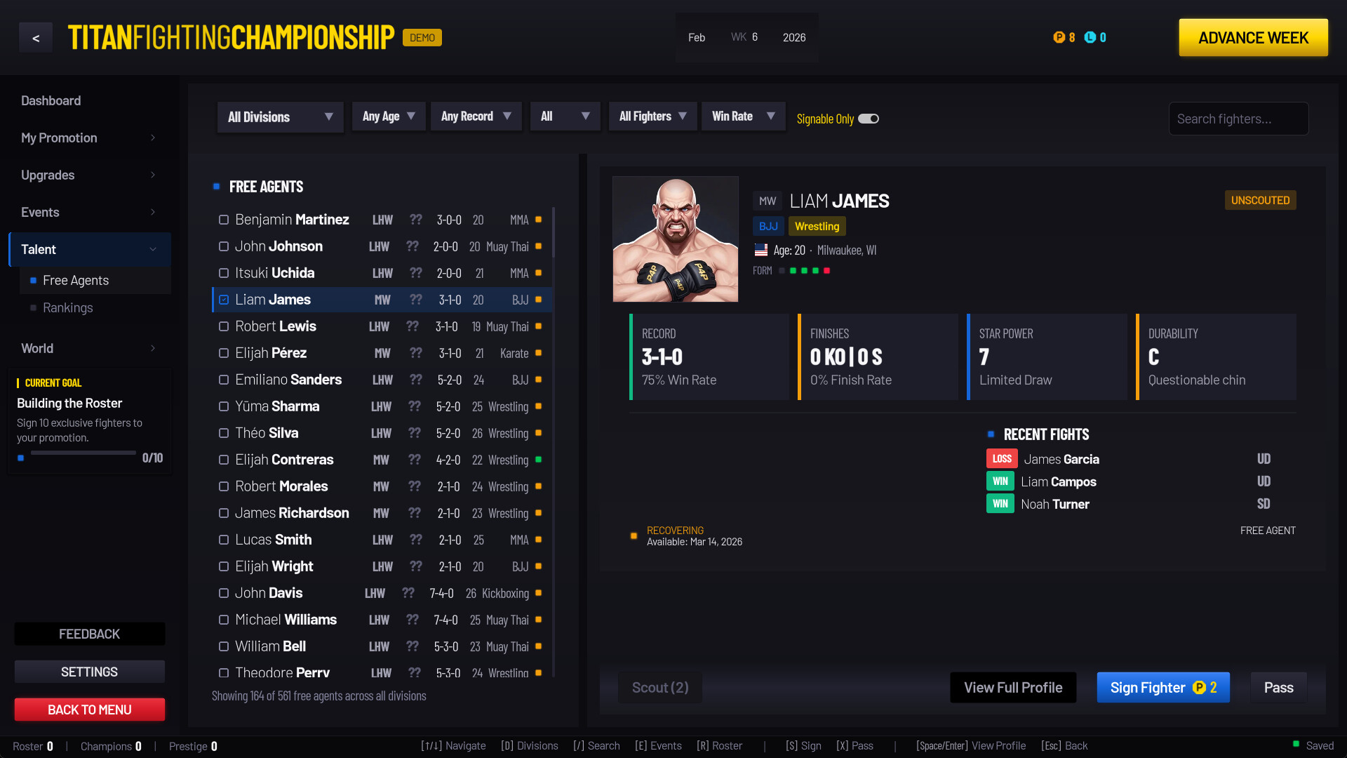 Pound for Pound Demo: MMA Promotion Simulator Screenshot 17