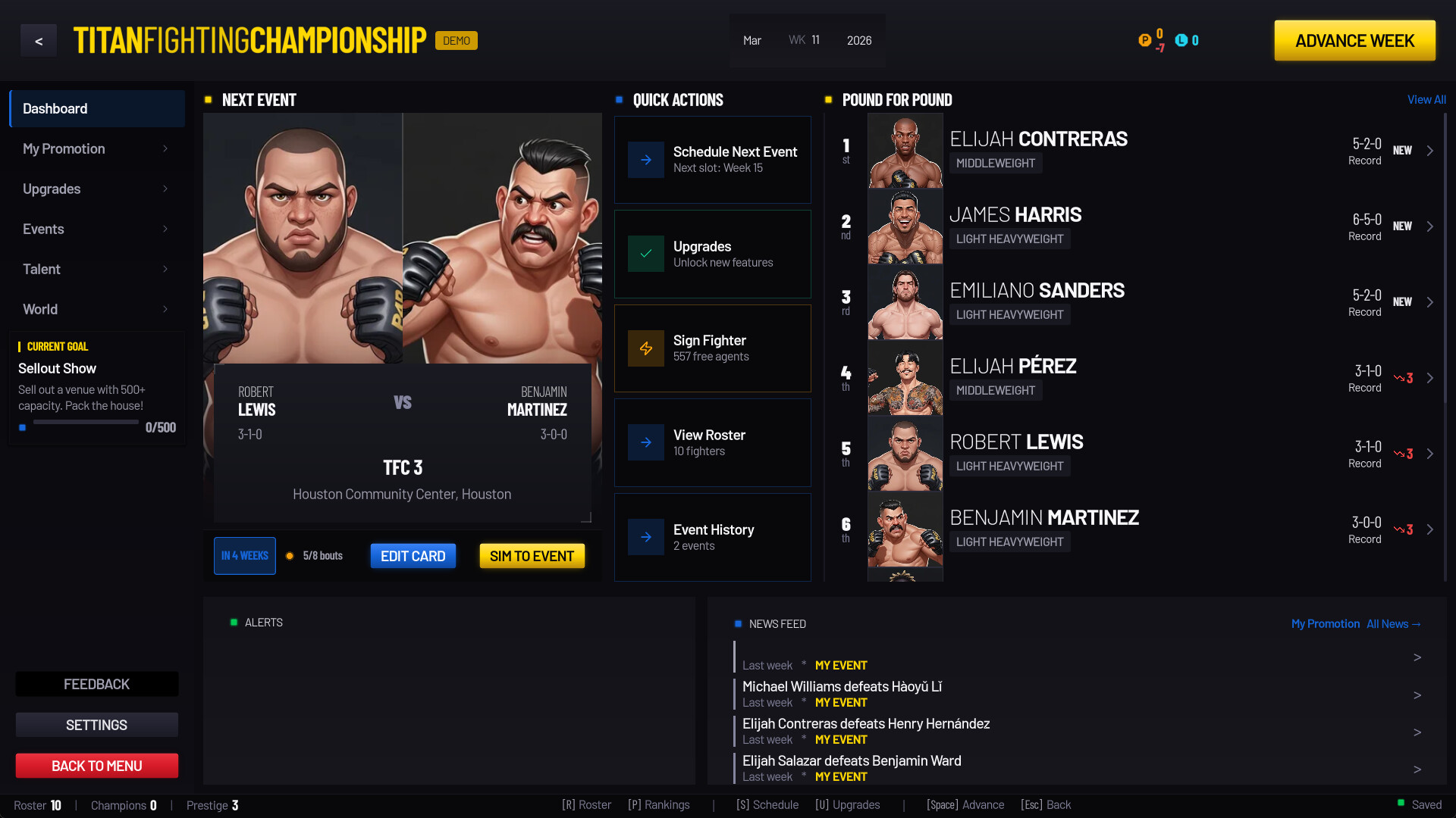 Pound for Pound Demo: MMA Promotion Simulator Screenshot 19