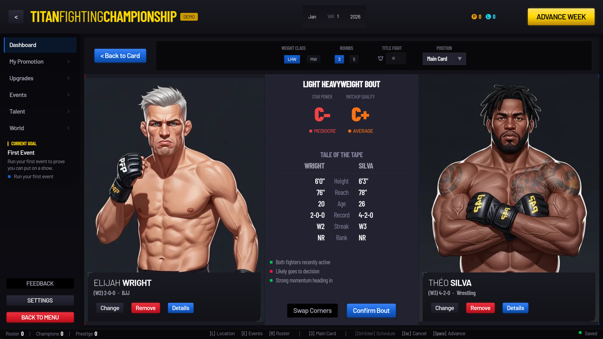 Pound for Pound Demo: MMA Promotion Simulator Screenshot 0