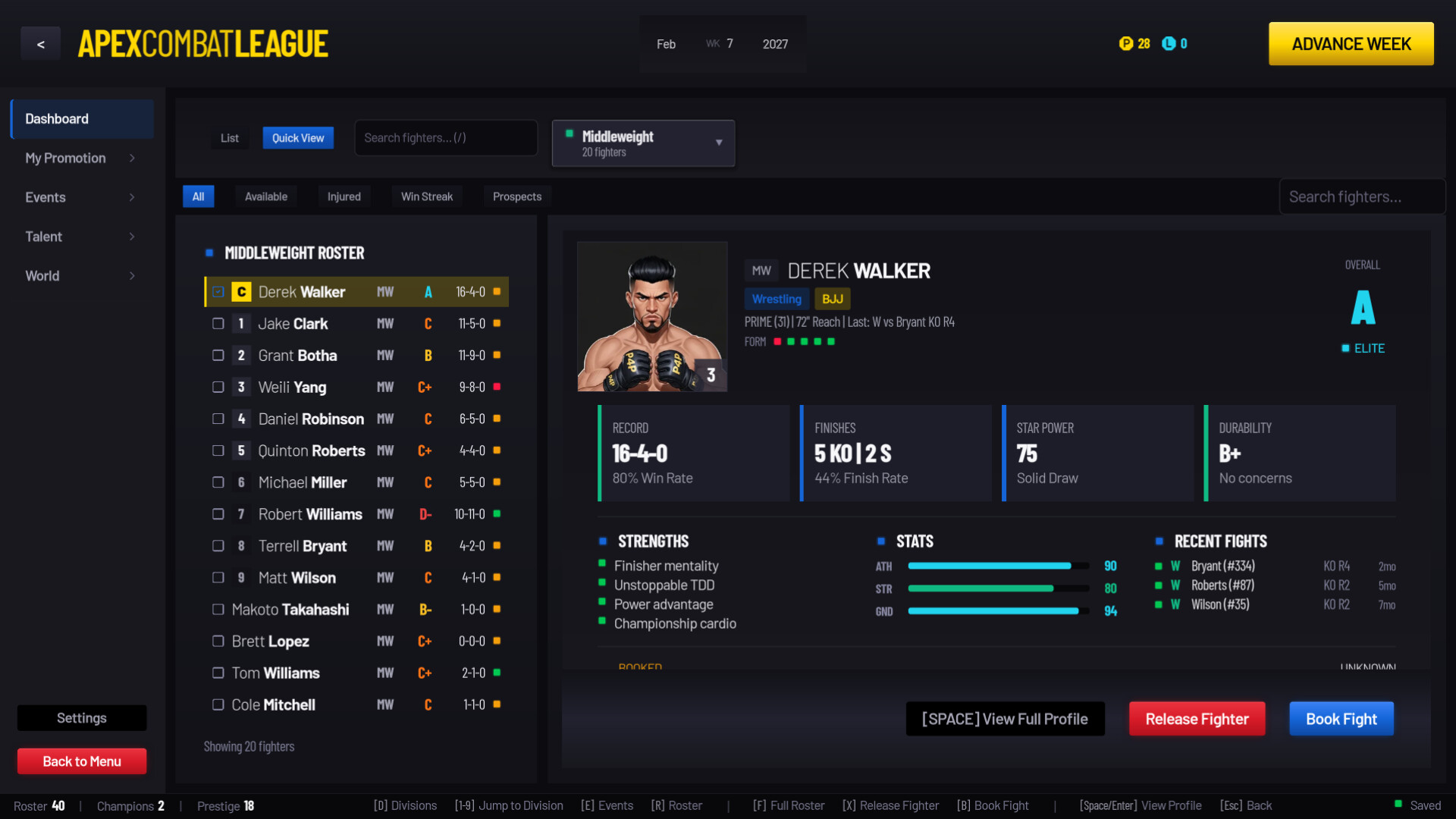 Pound for Pound Demo: MMA Promotion Simulator Screenshot 3