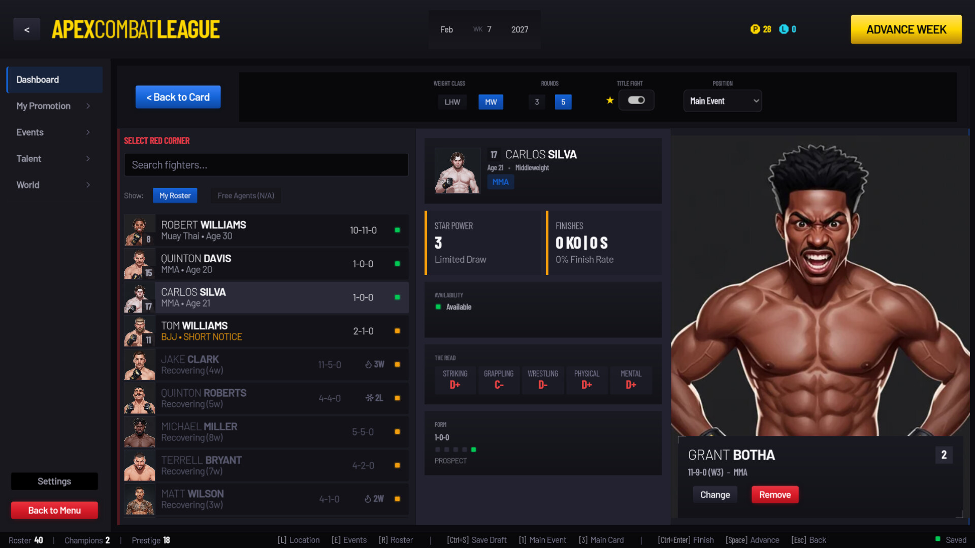 Pound for Pound Demo: MMA Promotion Simulator Screenshot 7