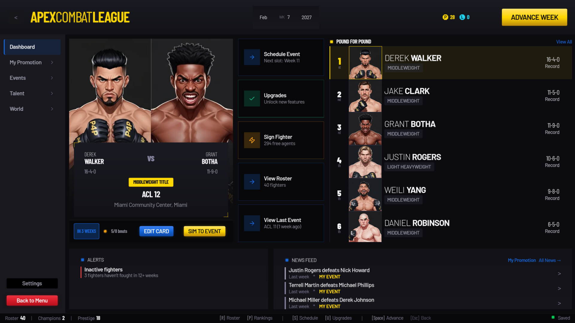 Pound for Pound Demo: MMA Promotion Simulator Screenshot 1