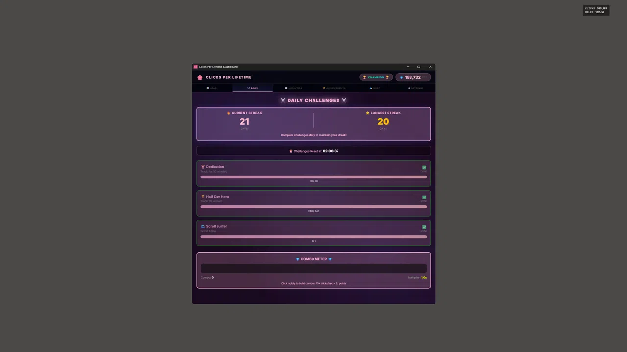 Clicks Per Lifetime Screenshot 1