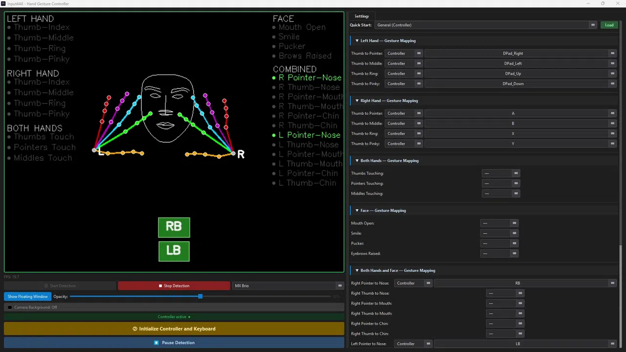 Input4All - Hand / Face Controlled Virtual Gamepad Screenshot 1