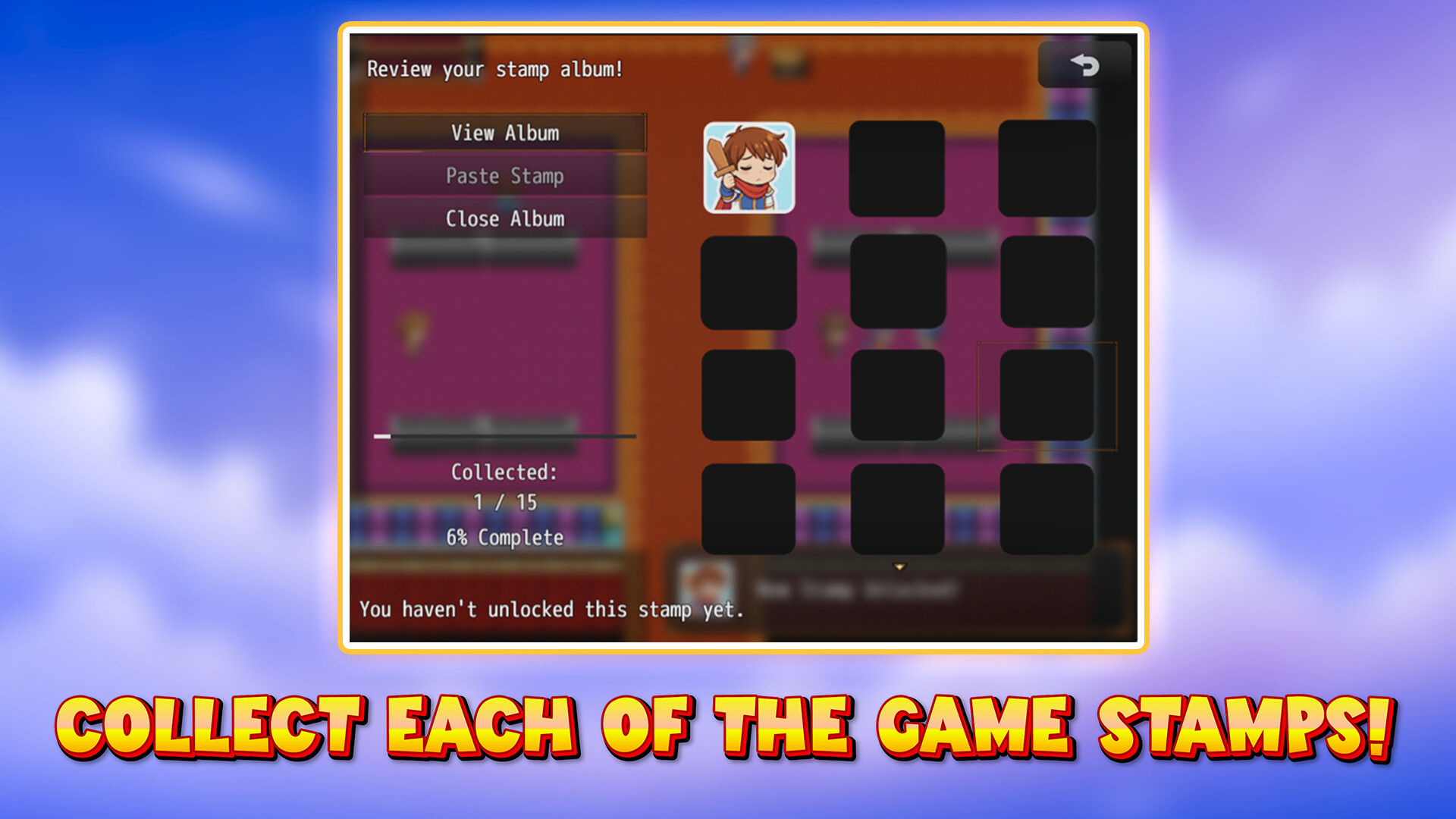 RPG Maker MZ - UNDERMAX - STAMPS ALBUM PLUGIN Screenshot 0