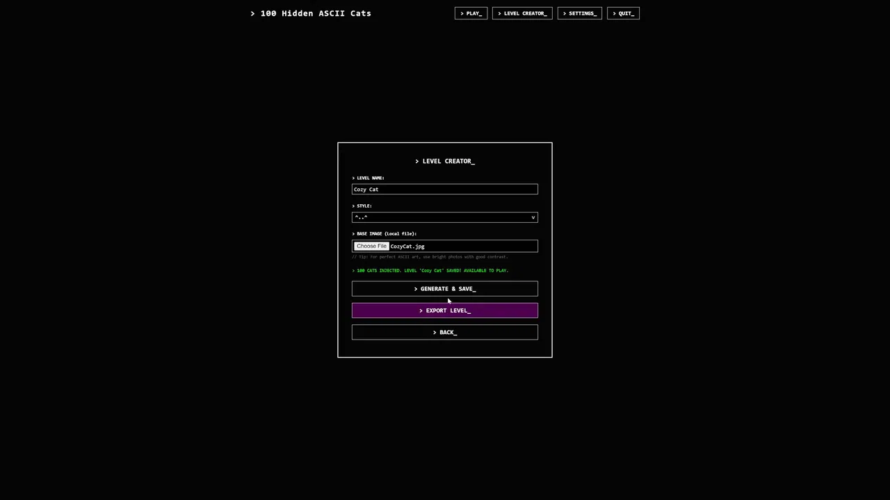 100 Hidden ASCII Cats Screenshot 5