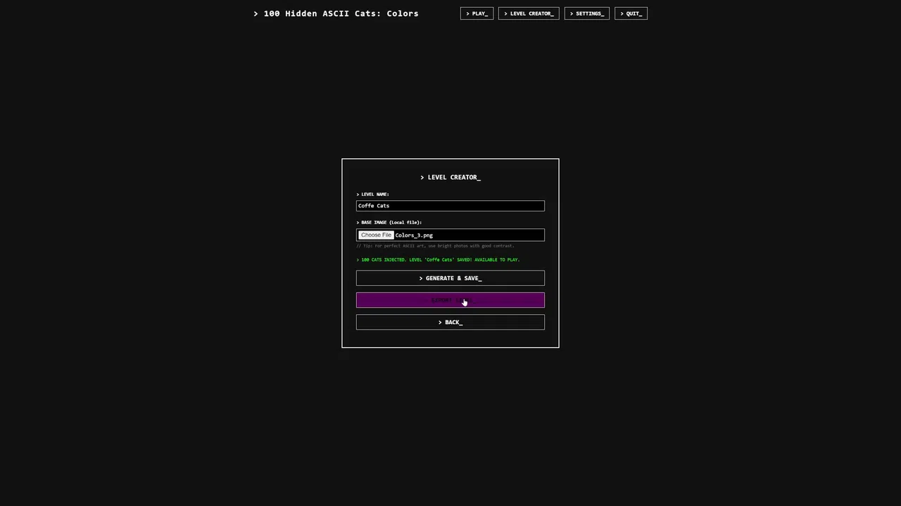 100 Hidden ASCII Cats: Colors Screenshot 2