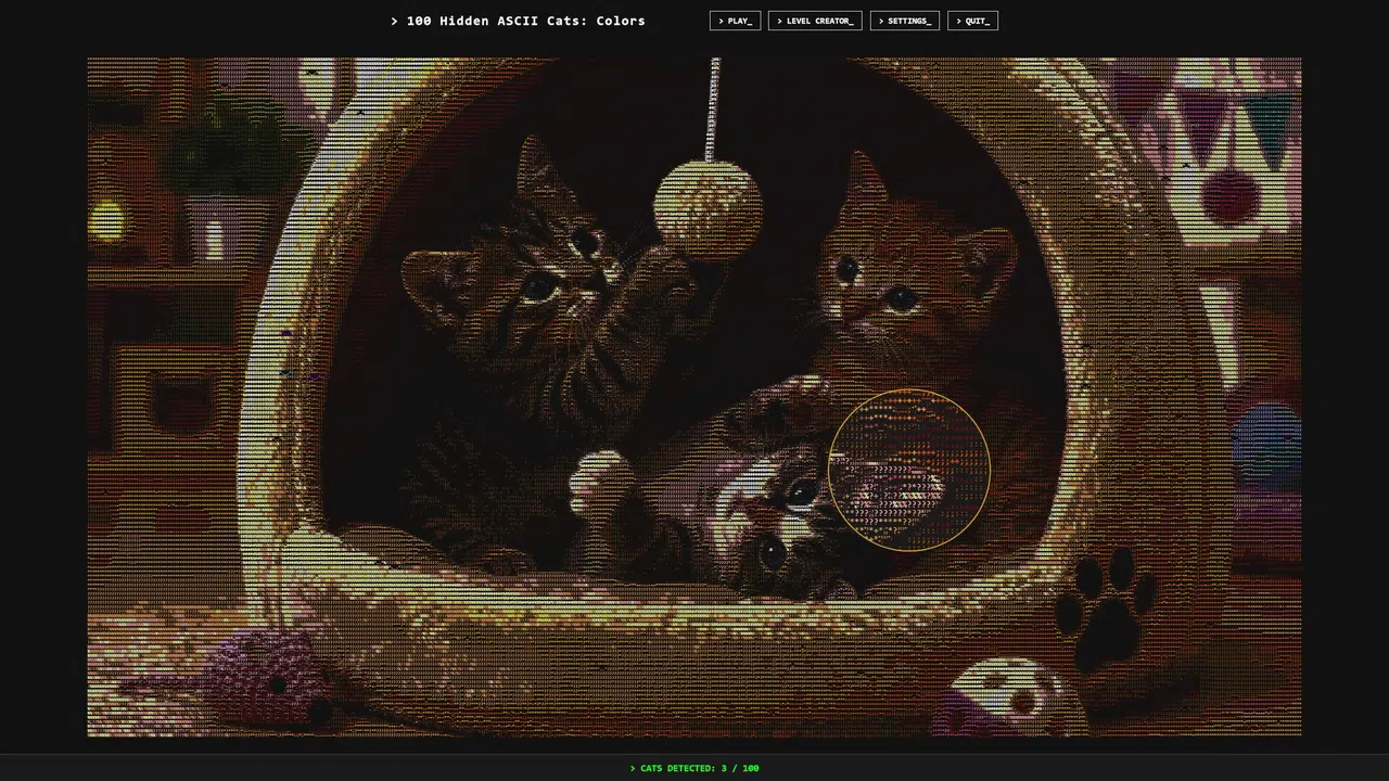100 Hidden ASCII Cats: Colors Screenshot 0