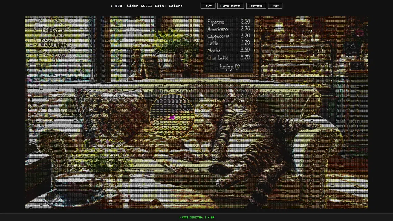 100 Hidden ASCII Cats: Colors Screenshot 3