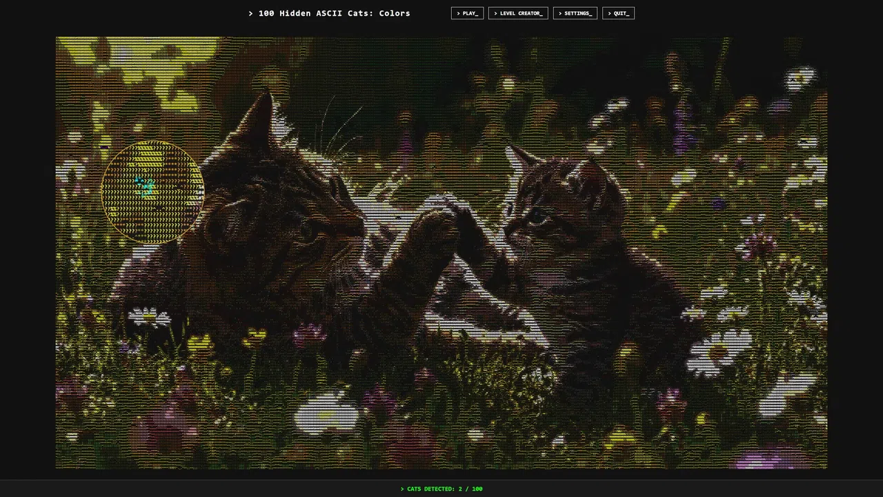100 Hidden ASCII Cats: Colors Screenshot 1