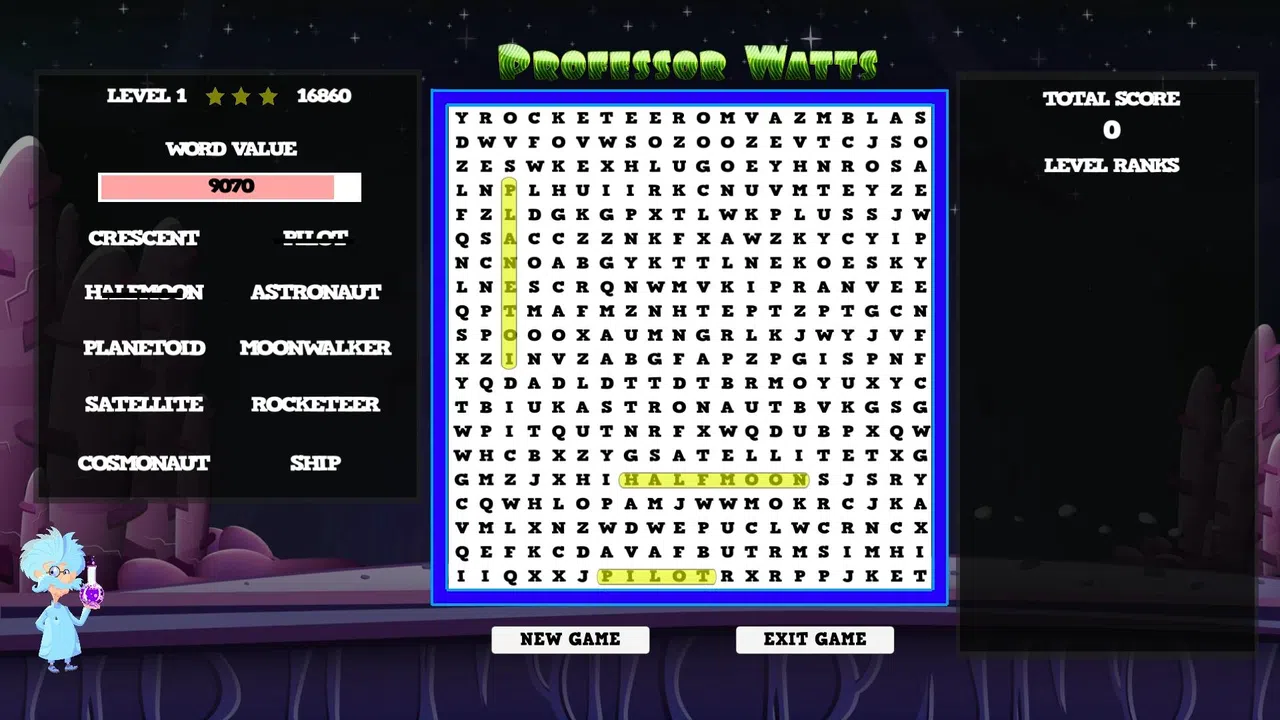 Professor Watts Word Search: Space Voyage Screenshot 0