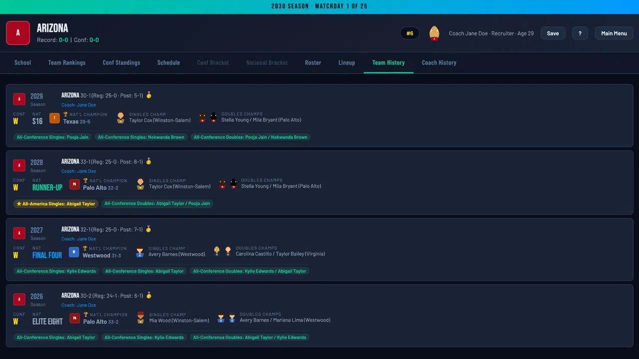 Swing Dynasty: College Tennis Screenshot 5