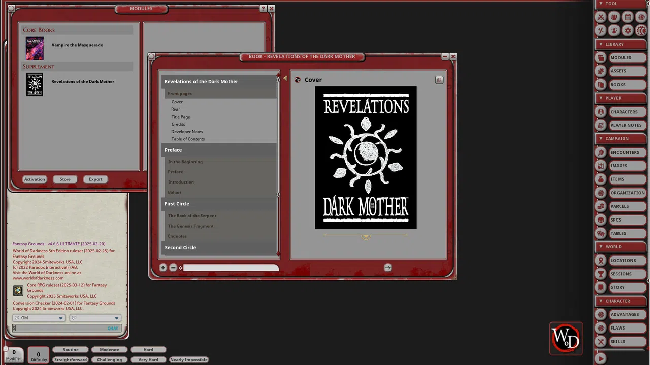 Fantasy Grounds - Vampire: Revelations of the Dark Mother Screenshot 1