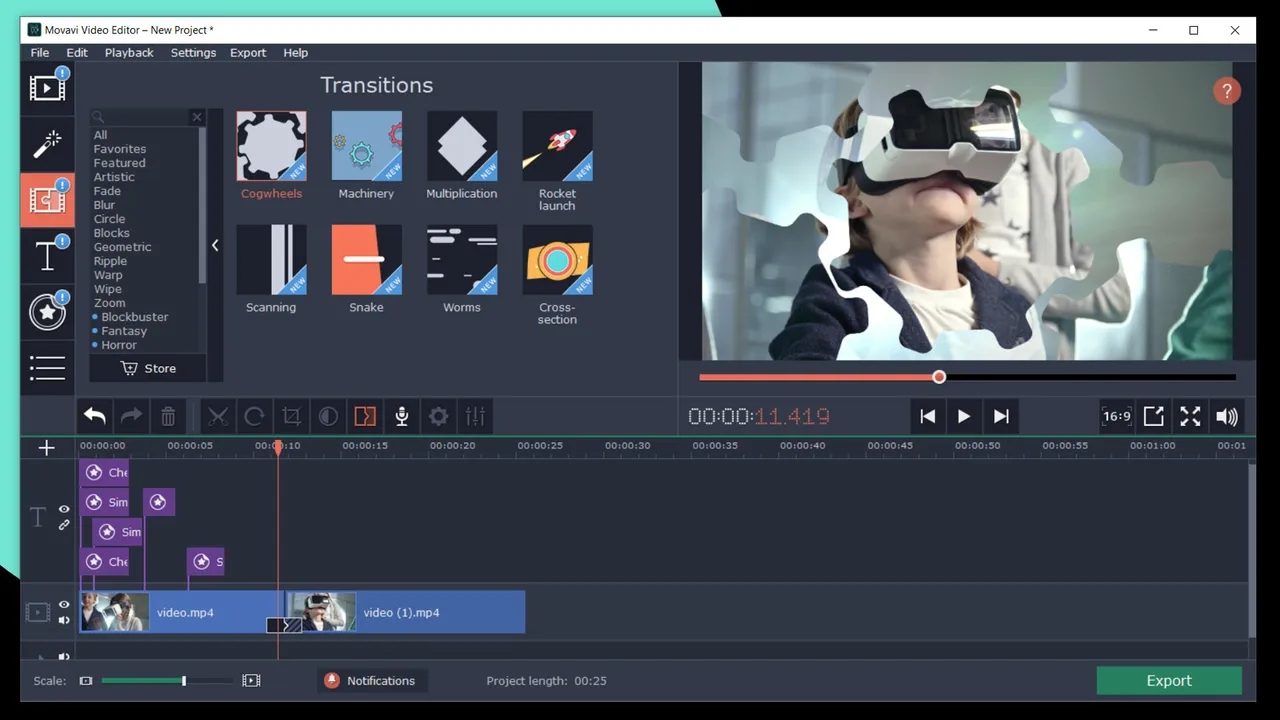 Movavi Video Editor Plus 2020 Effects - Technology Set Screenshot 2