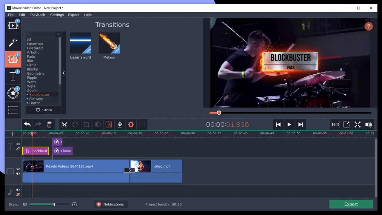 Movavi Video Editor Plus 2020 Effects - Cinematic Set Screenshot 0