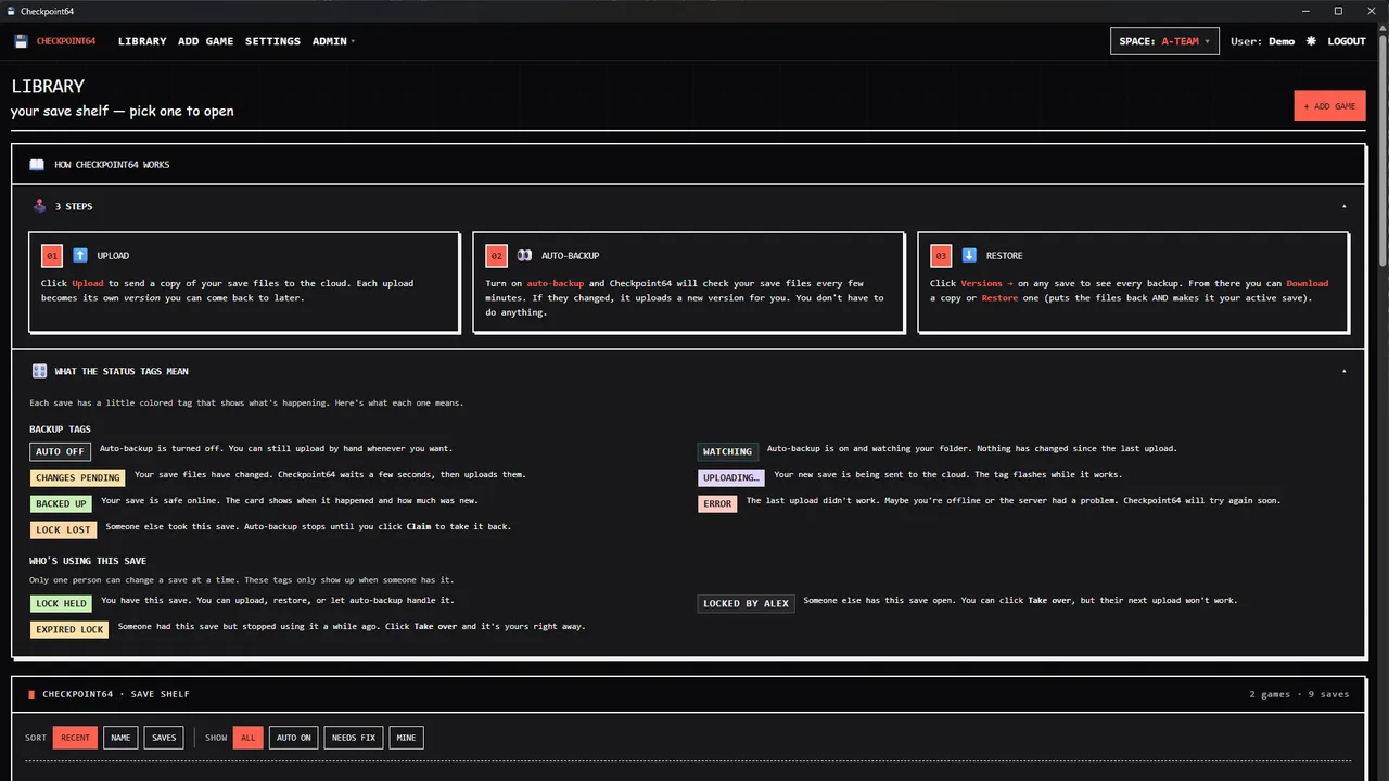 Checkpoint64:  Manage your saves between friends Screenshot 2