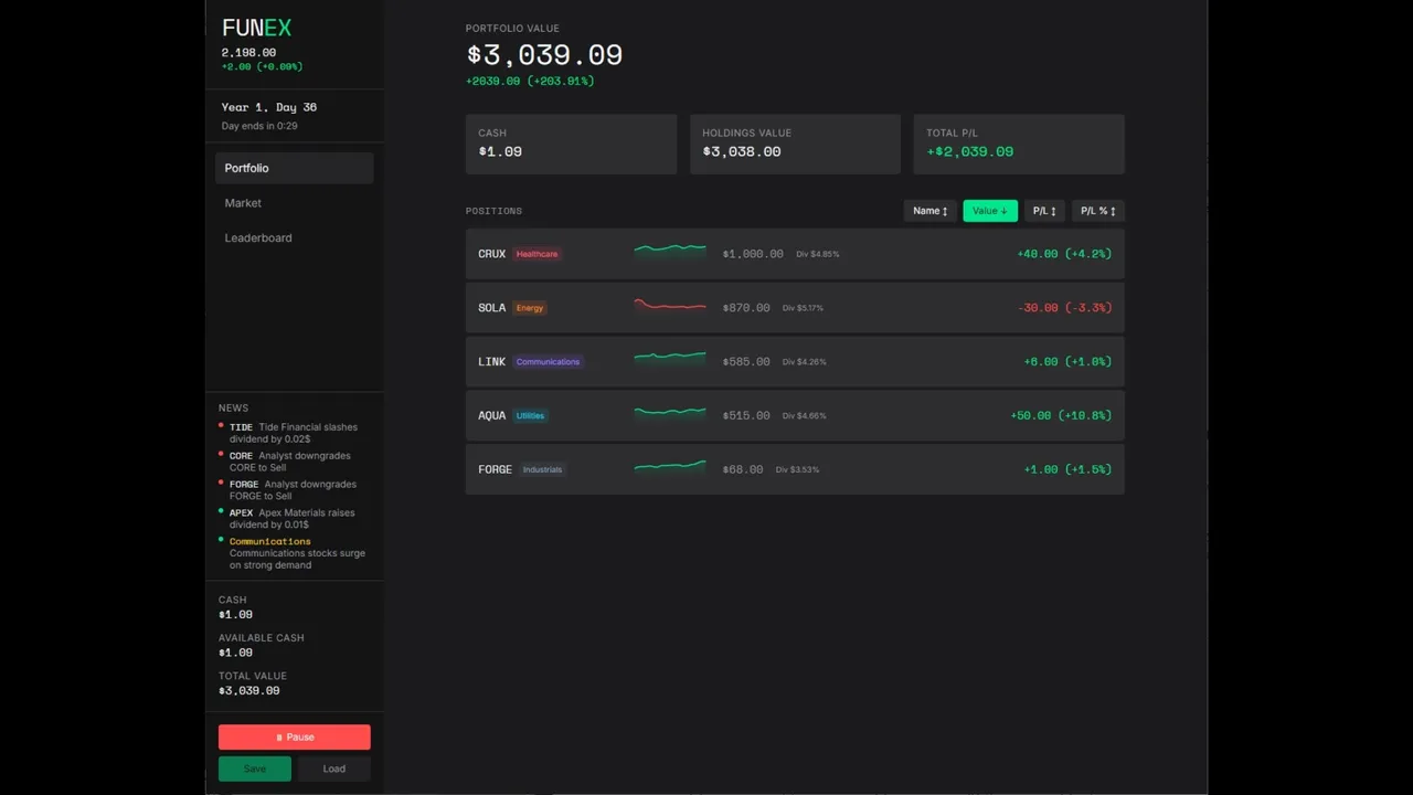 FUNEX: Stock Market Simulator Screenshot 1