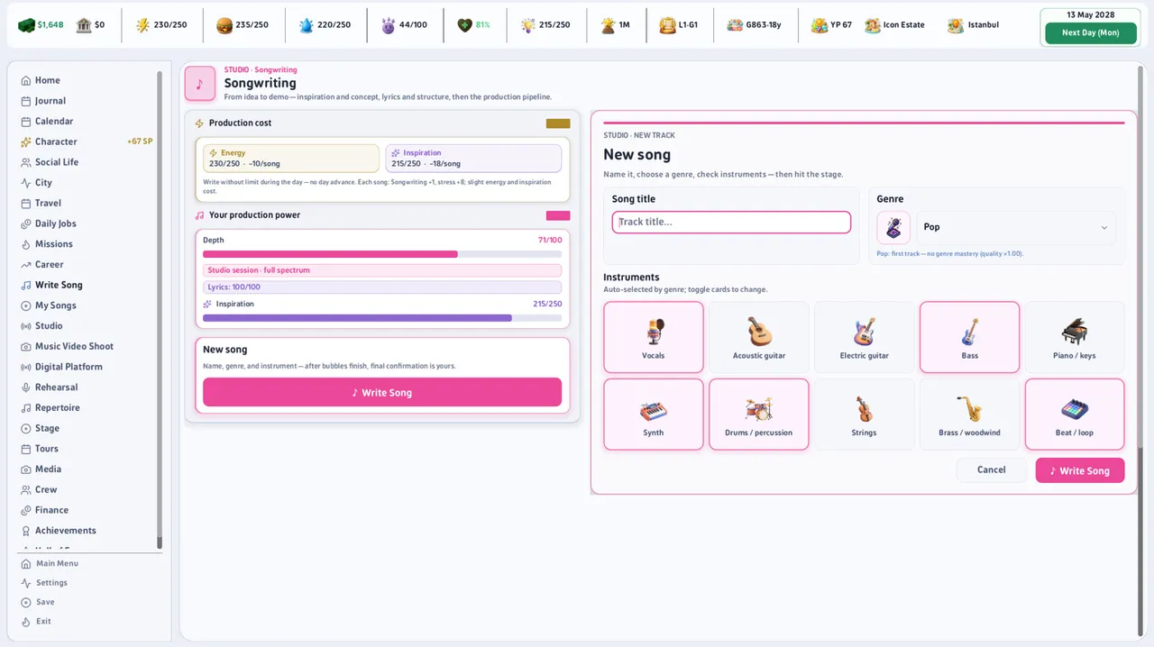 Pop Star Life Demo Screenshot 1