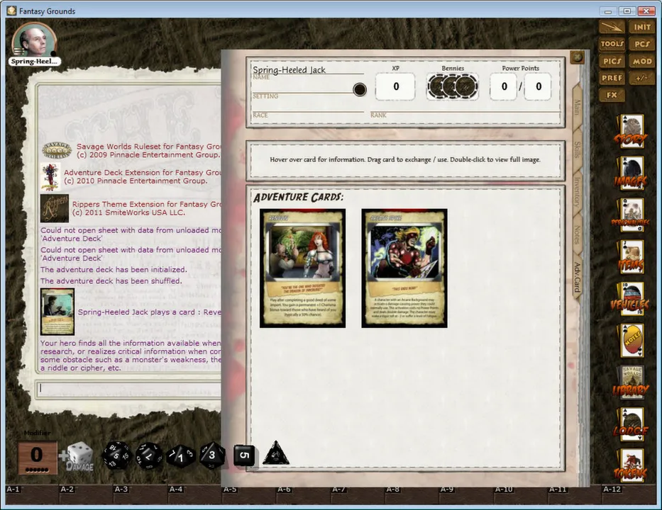 Fantasy Grounds - Savage Worlds Adventure Deck Screenshot 0
