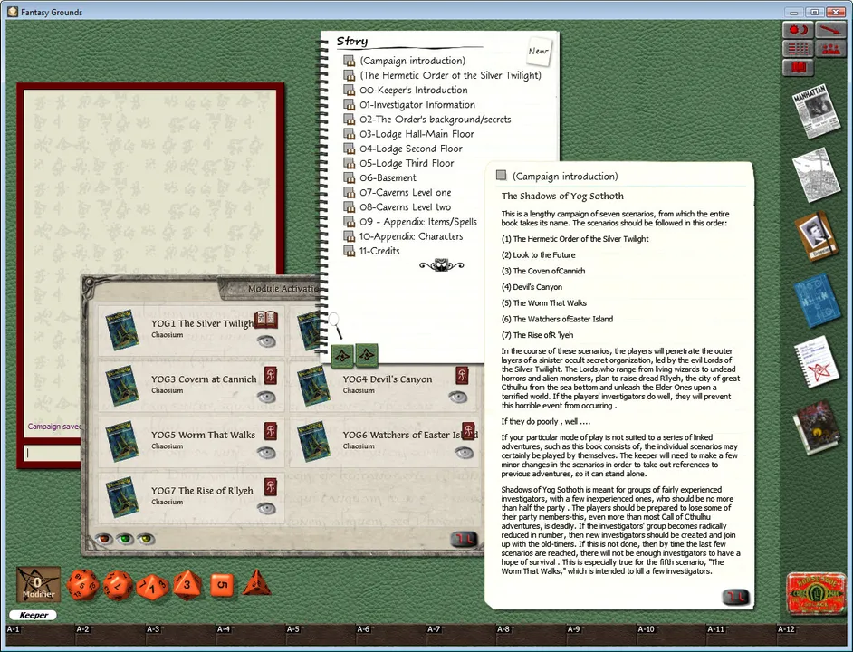 Fantasy Grounds - Call of Cthulhu: Shadows of Yog-Sothoth Screenshot 1
