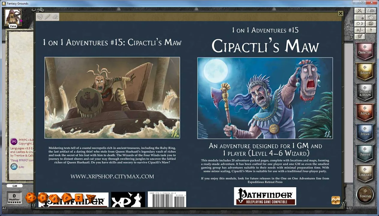 Fantasy Grounds - PFRPG Compatible Adventure: Cipactli's Maw - One on One Adventure #15 Screenshot 2