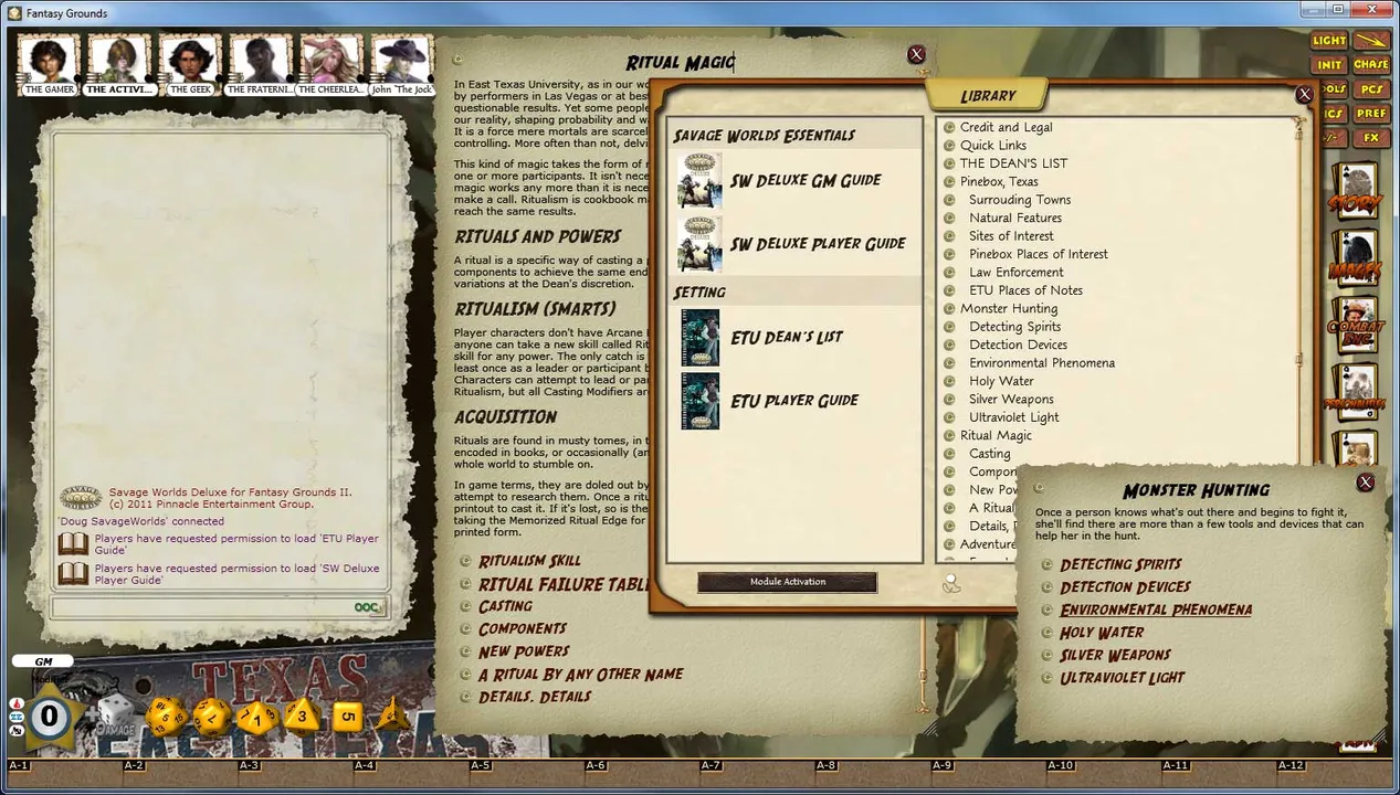 Fantasy Grounds - Savage Worlds: ETU - East Texas University Screenshot 8