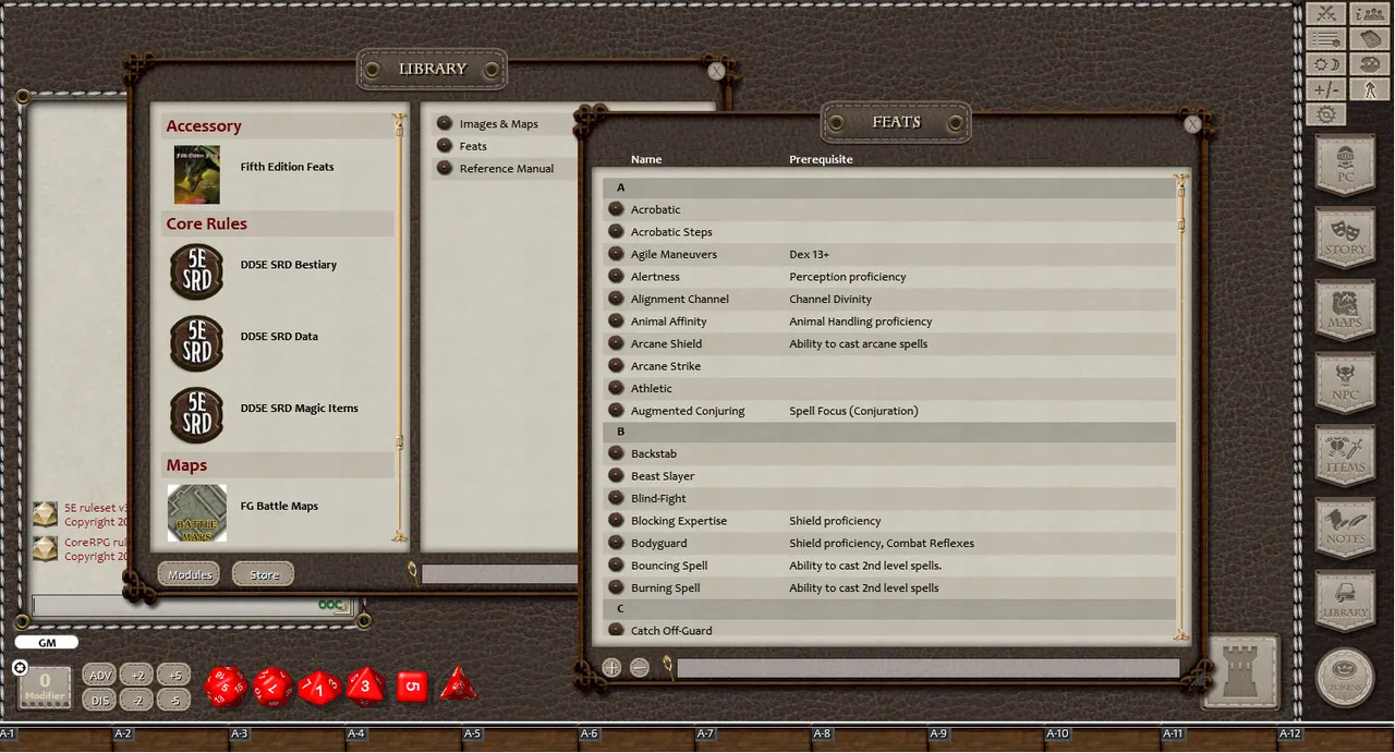 Fantasy Grounds - 5E: Fifth Edition Feats Screenshot 0