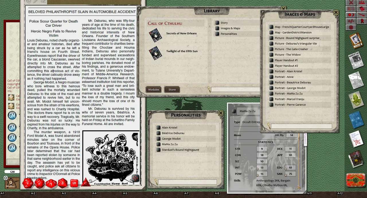 Fantasy Grounds - Call of Cthulhu: Secrets of New Orleans Screenshot 4