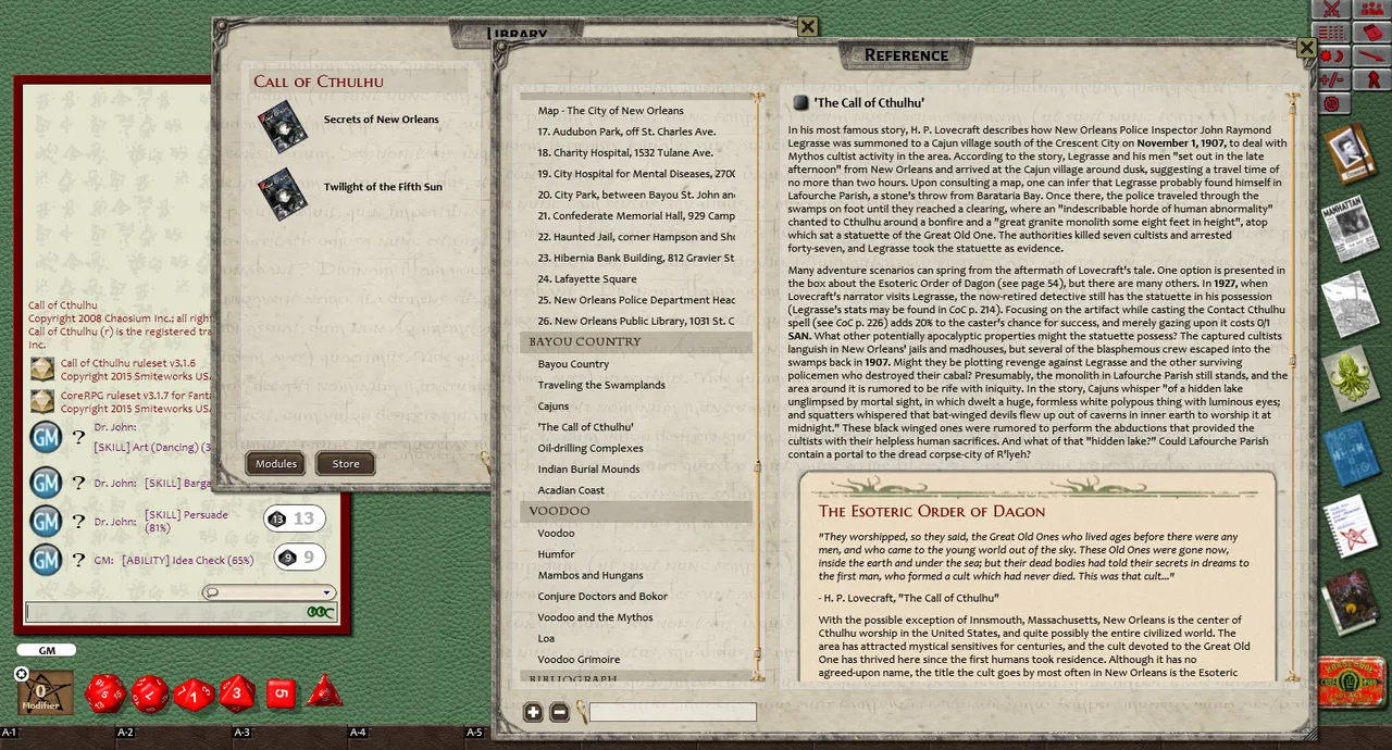 Fantasy Grounds - Call of Cthulhu: Secrets of New Orleans Screenshot 3