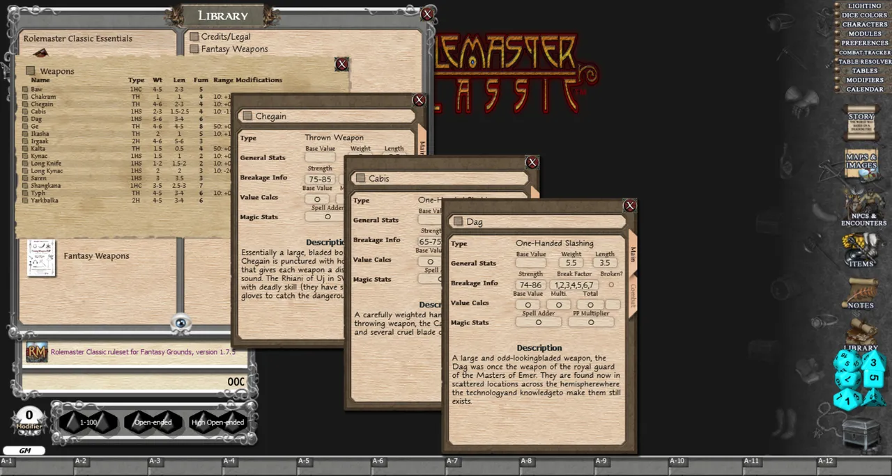 Fantasy Grounds - Rolemaster Classic: Fantasy Weapons Screenshot 3