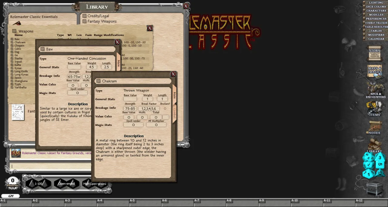 Fantasy Grounds - Rolemaster Classic: Fantasy Weapons Screenshot 0