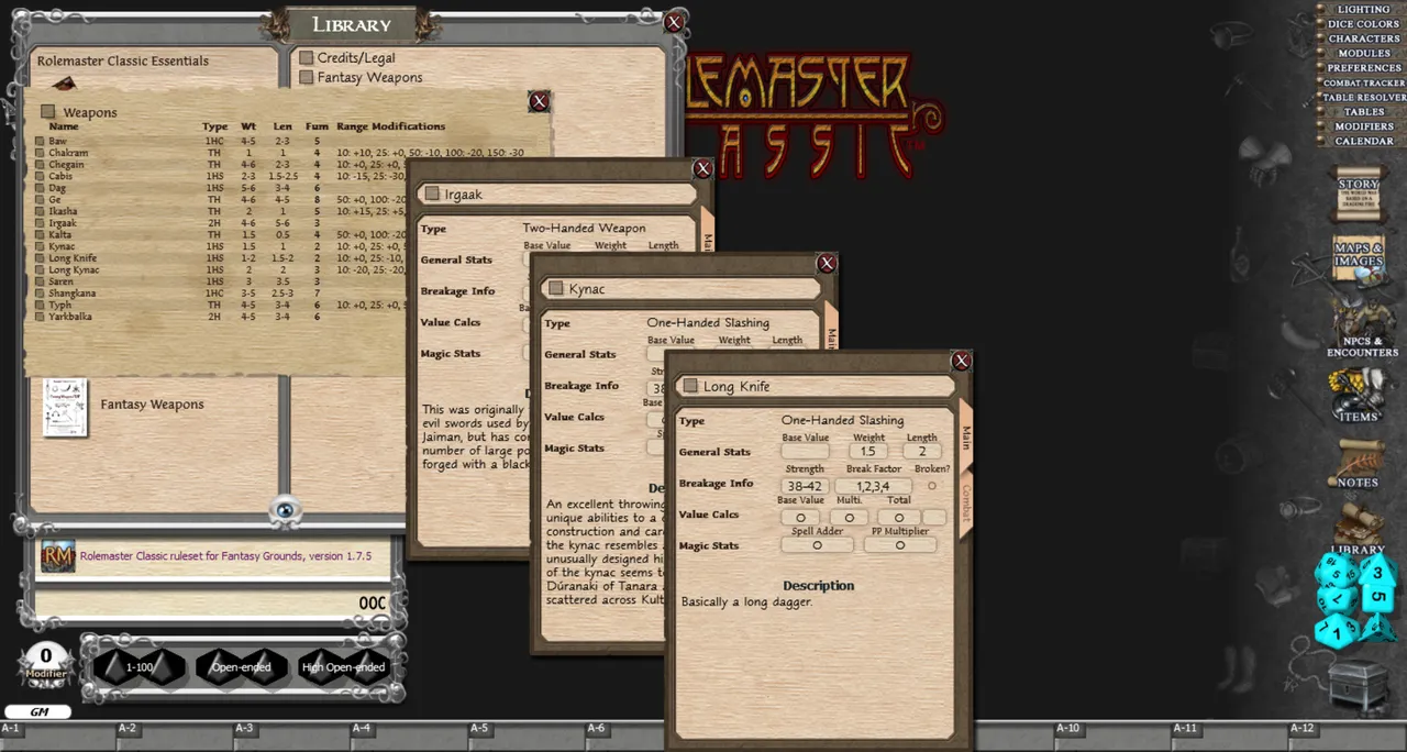 Fantasy Grounds - Rolemaster Classic: Fantasy Weapons Screenshot 1